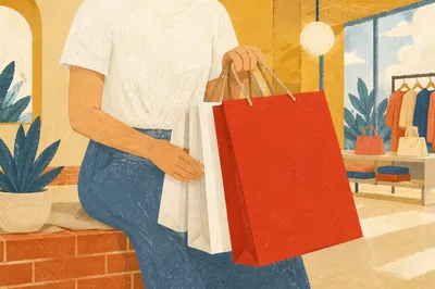 Bright Boutique Shopper With Red Bags