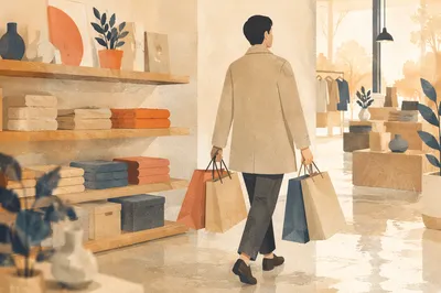 Shopper Carrying Bags in Modern Retail Store
