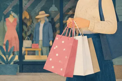 Shopper Holding Colorful Bags Outside Boutique