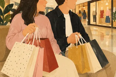 Shoppers Holding Bags in Modern Mall