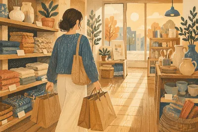 Mindful Shopper in Warm Retail Store