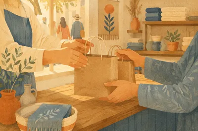 Warm Retail Counter Exchange With Shopping Bags