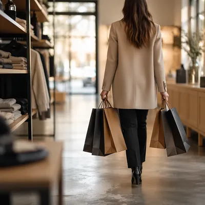 Shopper Carrying Bags in Modern Retail Store