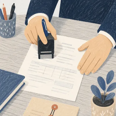 Business Contract Signing With Stamp and Pen