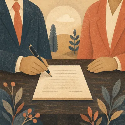 Sepia Contract Signing at Wooden Table