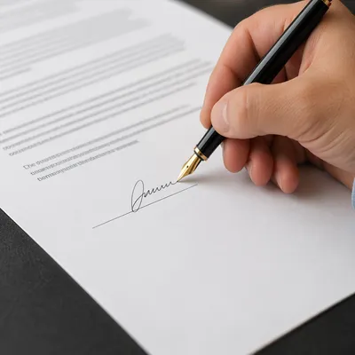 Hand Signing Business Contract With Fountain Pen