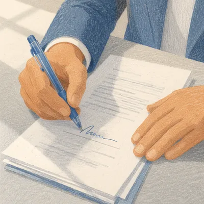 Signing Business Contract with Blue Pen