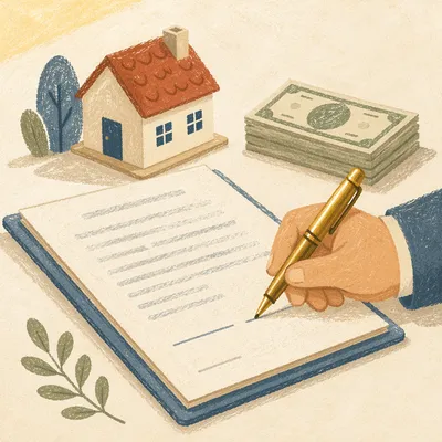 Contract Signing With Gold Pen and Model House