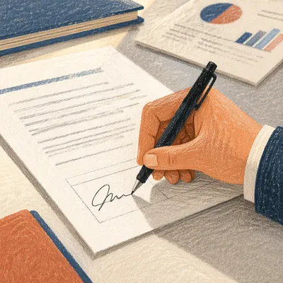 Hand Signing Business Contract in Sunlight