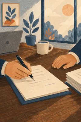 Business Contract Signing on Walnut Desk