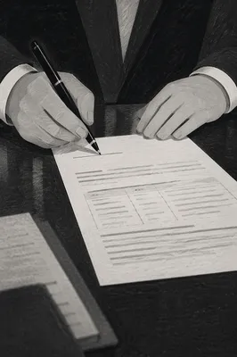 Signing Business Contract on Dark Desk