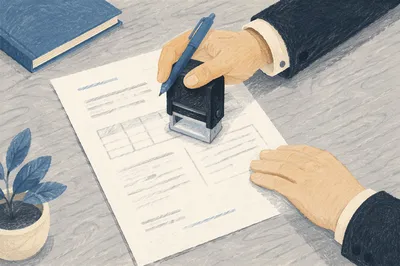 Business Contract Signing with Stamp and Pen