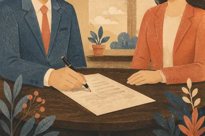 Contract Signing at Wooden Business Table