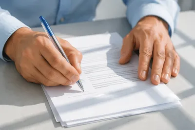 Signing Business Contract with Blue Pen
