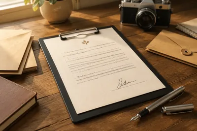 Business Contract Signing on Rustic Desk