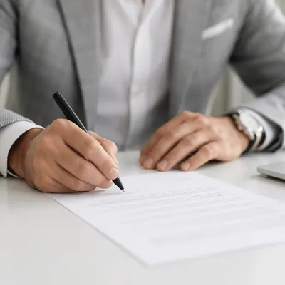 Professional Contract Signing on White Office Desk