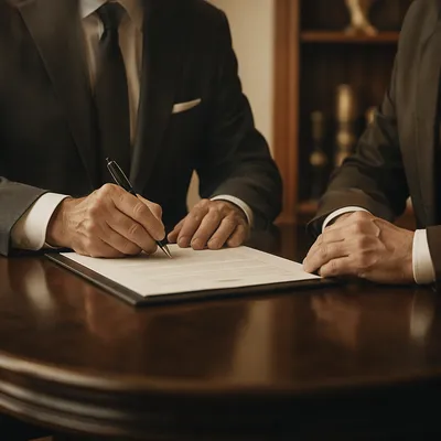 Professional Contract Signing at Wooden Table