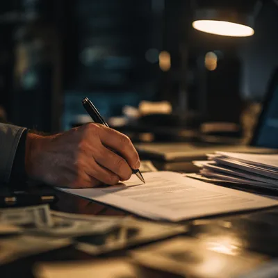 Hand Signing Contract in Moody Office