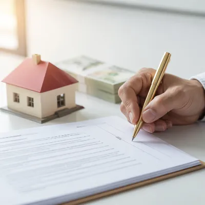 Contract Signing with Gold Pen and House