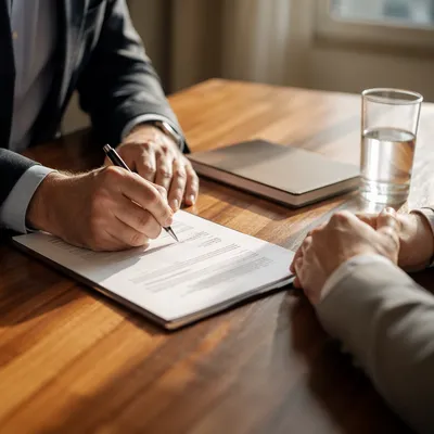 Professional Signing Contract at Wooden Table