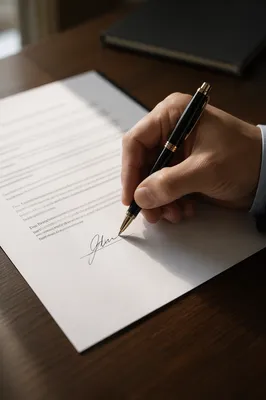 Hand Signing Business Contract on Desk