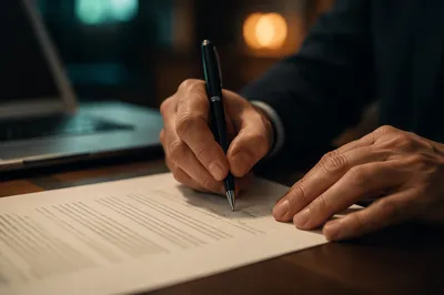 Hands Signing Contract With Black Pen