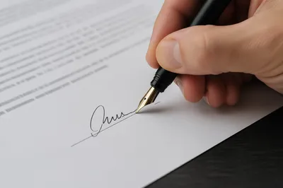 Hand Signing Business Contract with Fountain Pen
