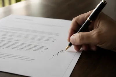 Hand Signing Business Contract Close-Up