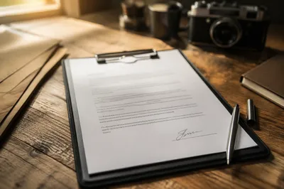 Business Contract With Pen on Wooden Desk