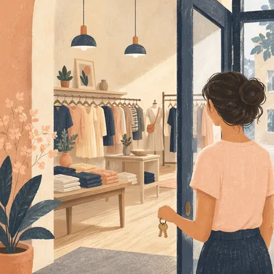 Boutique Owner Opening Shop at Sunrise