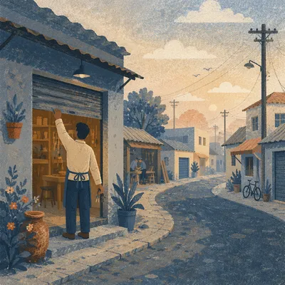 Small Business Owner Opening Shop at Dawn