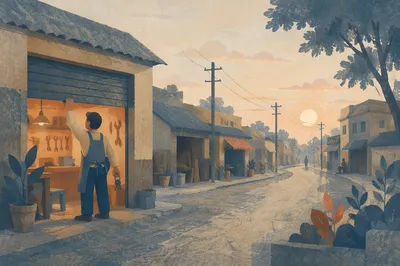 Small Business Owner Opening Shop at Dawn