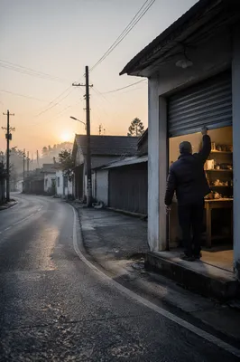 Small Business Owner Opening Shop at Dawn
