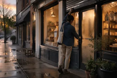 Small Business Owner Opening Shop at Sunrise