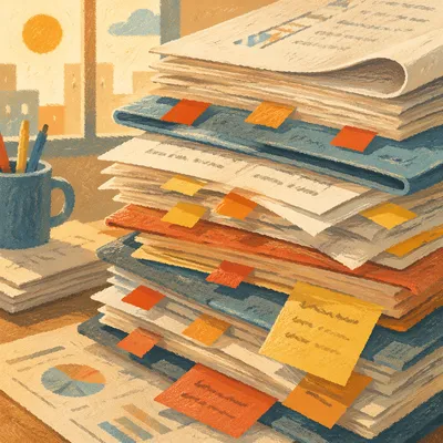 Messy Business Documents with Colorful Sticky Tabs