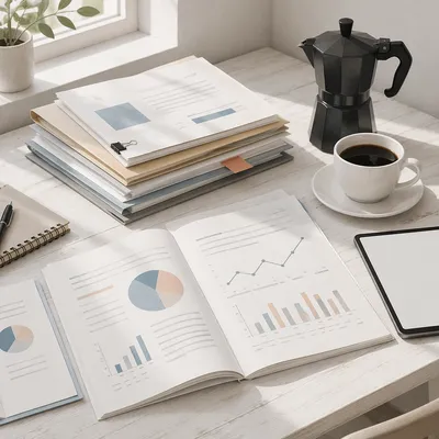 Organized Office Documents and Coffee Workspace