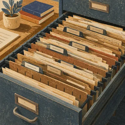 Busy Office Filing Drawer With Documents