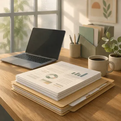 Organized Office Documents on Morning Desk