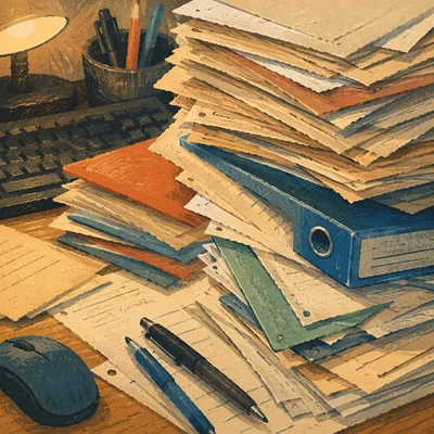 Overloaded Office Desk with Document Folders