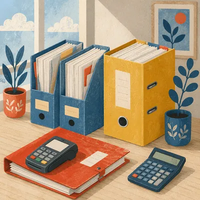 Organized Office Desk with Document Folders