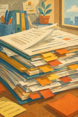 Messy Business Documents with Colorful Sticky Tabs