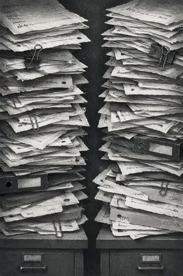 Messy Document Stacks on Office Desk