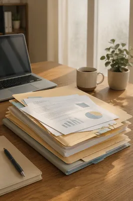Organized Office Documents and Folder Stack