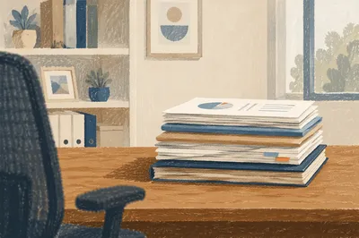 Organized Documents on Warm Office Desk
