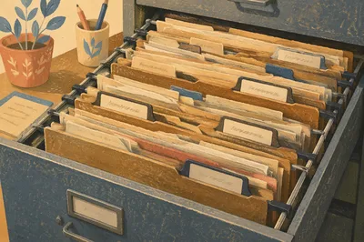 Busy Office Filing Drawer With Documents