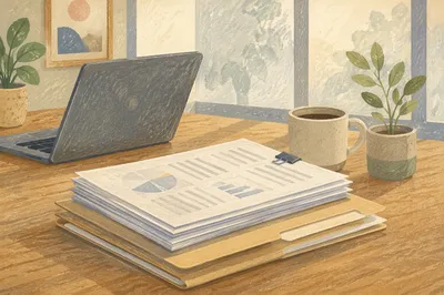 Organized Office Documents on Wooden Desk