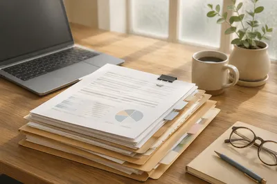 Organized Office Documents on Wooden Desk