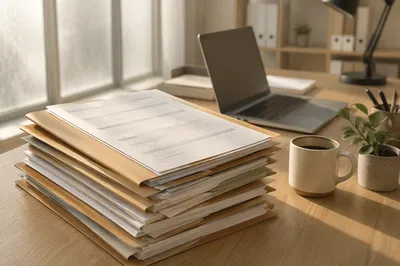 Organized Office Documents and Folders Still Life