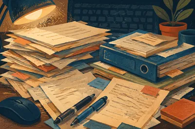 Overloaded Office Desk with Document Folders