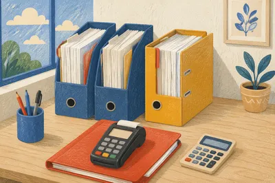 Organized Office Desk with Document Folders